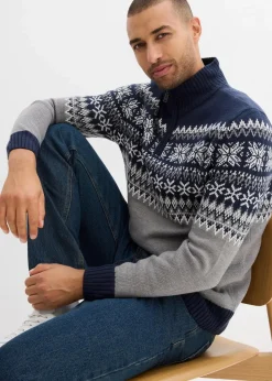 Norweger-Pullover mit Troyerkragen|bonprix New