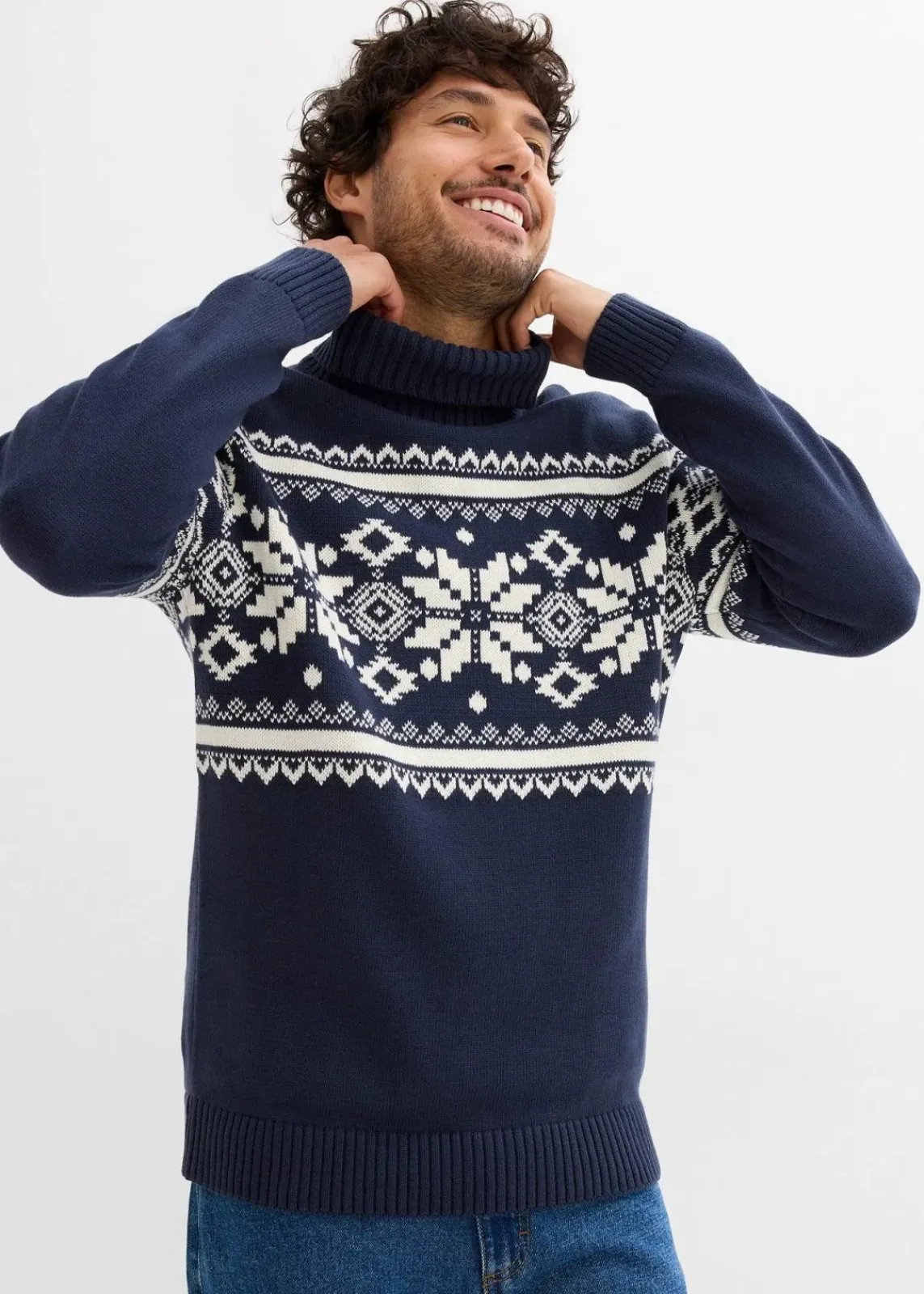 Norweger-Rollkragenpullover aus reiner Baumwolle|bonprix Sale