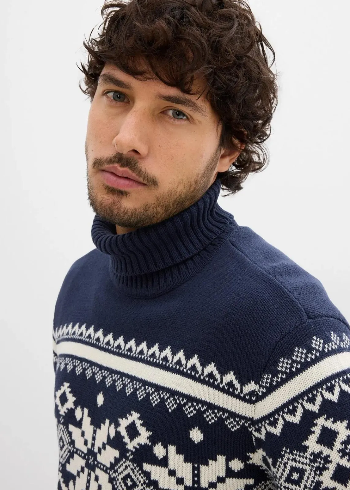 Norweger-Rollkragenpullover aus reiner Baumwolle|bonprix Sale