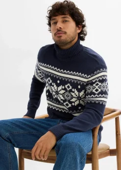 Norweger-Rollkragenpullover aus reiner Baumwolle|bonprix Sale