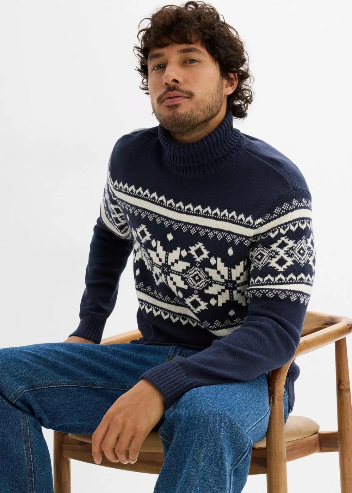 Norweger-Rollkragenpullover aus reiner Baumwolle|bonprix Sale