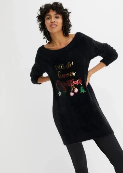 bonprix Bekleidung·Jeans|Pullover & Strickjacken|Off-Shoulder-Pullover mit Weihnachtsmotiv schwarz