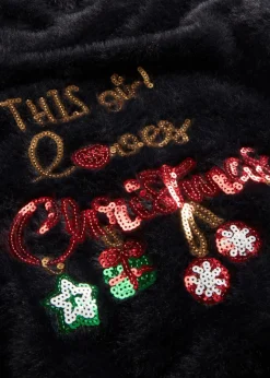 bonprix Bekleidung·Jeans|Pullover & Strickjacken|Off-Shoulder-Pullover mit Weihnachtsmotiv schwarz