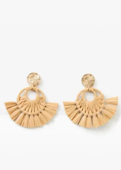 bonprix Schmuck|Schuhe & Accessoires In Spezialgrößen·Schmuck|Ohrstecker in Strohoptik natur/goldfarben