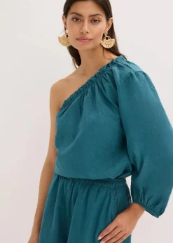 bonprix Blusen & Tuniken|One-Shoulder Bluse mit Leinenanteil pfeffergrün