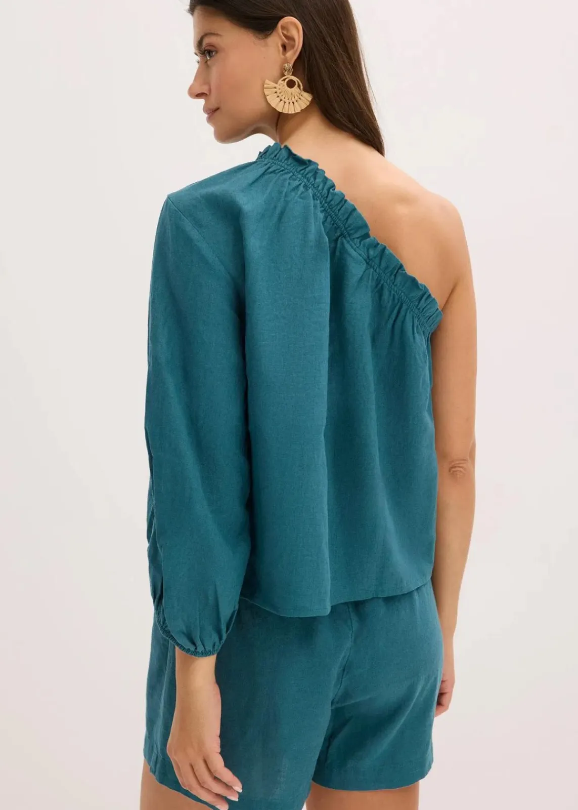 bonprix Blusen & Tuniken|One-Shoulder Bluse mit Leinenanteil pfeffergrün