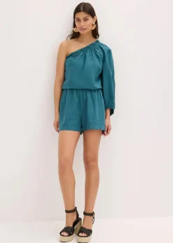 bonprix Blusen & Tuniken|One-Shoulder Bluse mit Leinenanteil pfeffergrün