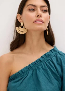 bonprix Blusen & Tuniken|One-Shoulder Bluse mit Leinenanteil pfeffergrün