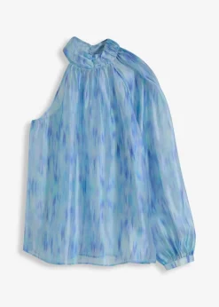 bonprix Blusen & Tuniken|One-Shoulder Chiffonbluse mit leichter Transparenz blau bedruckt