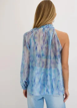 bonprix Blusen & Tuniken|One-Shoulder Chiffonbluse mit leichter Transparenz blau bedruckt