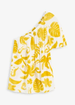 bonprix Bekleidung·Jacken & Mäntel|Blusen & Tuniken|One-Shoulder-Bluse aus strukturierter Viskose weiß/lemoncurry floral