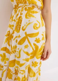 bonprix Bekleidung·Pullover & Strickjacken|Kleider|One-Shoulder-Kleid aus strukturierter Viskose weiß/lemoncurry floral