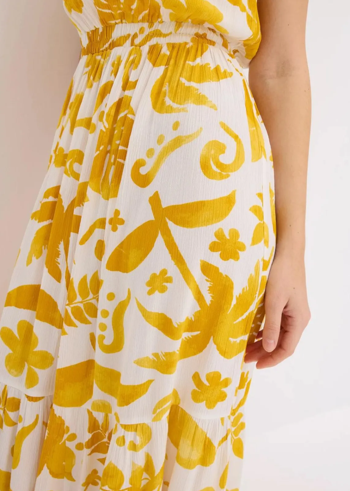 bonprix Bekleidung·Pullover & Strickjacken|Kleider|One-Shoulder-Kleid aus strukturierter Viskose weiß/lemoncurry floral