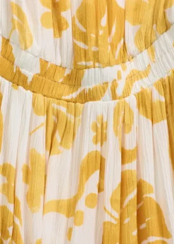 bonprix Bekleidung·Pullover & Strickjacken|Kleider|One-Shoulder-Kleid aus strukturierter Viskose weiß/lemoncurry floral