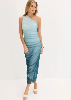 bonprix Kleider|One-Shoulder-Kleid mit Mesheinsatz pfeffergrün