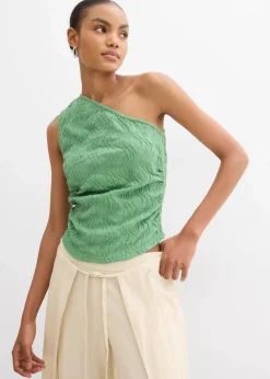 bonprix Shirts & Tops|One-Shoulder-Top in Struktur Optik efeugrün