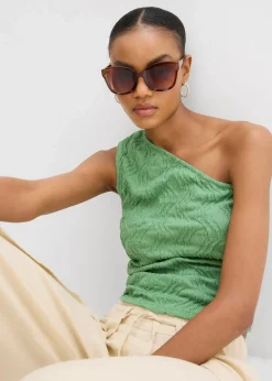 bonprix Shirts & Tops|One-Shoulder-Top in Struktur Optik efeugrün