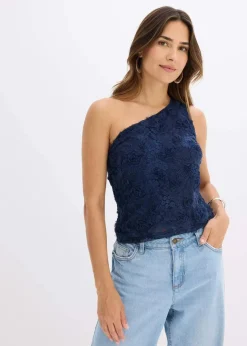 bonprix Shirts & Tops|One-Shoulder-Top mit Stickerei blau