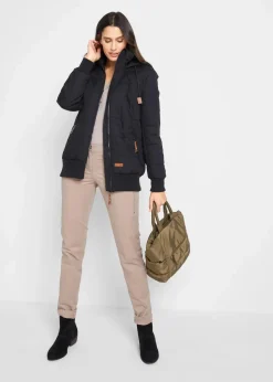 bonprix Bekleidung·Hosen|Jacken & Mäntel|Outdoorjacke mit Lederimitat-Details schwarz