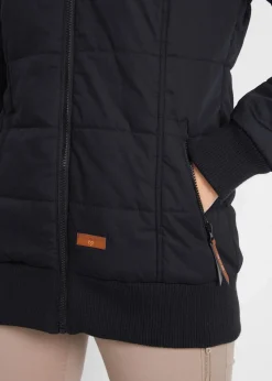 bonprix Bekleidung·Hosen|Jacken & Mäntel|Outdoorjacke mit Lederimitat-Details schwarz