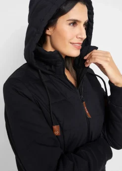 bonprix Bekleidung·Hosen|Jacken & Mäntel|Outdoorjacke mit Lederimitat-Details schwarz