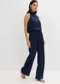 bonprix Bekleidung·Homewear|Festliche Mode|Overall aus strukturiertem Satin dunkelblau