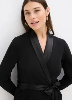 bonprix Bekleidung·Homewear|Festliche Mode|Overall aus strukturiertem Crepe mit Satin-Einsatz schwarz