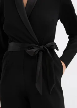 bonprix Bekleidung·Homewear|Festliche Mode|Overall aus strukturiertem Crepe mit Satin-Einsatz schwarz