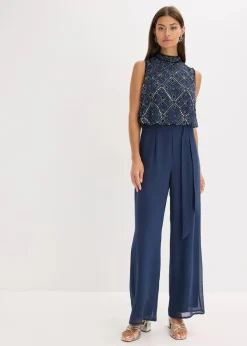 bonprix Bekleidung·Homewear|Festliche Mode|Overall mit Perlenstickerei dunkelblau