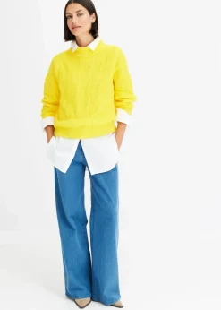 bonprix Bekleidung·Umstandsmode|Bekleidung·Jeans|Oversize Boxy-Pullover mit Struktur narzissengelb