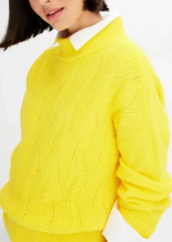 bonprix Bekleidung·Umstandsmode|Bekleidung·Jeans|Oversize Boxy-Pullover mit Struktur narzissengelb