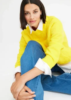 bonprix Bekleidung·Umstandsmode|Bekleidung·Jeans|Oversize Boxy-Pullover mit Struktur narzissengelb