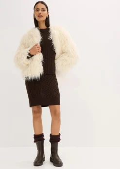 bonprix Bekleidung·Hosen|Jacken & Mäntel|Oversize Fellimitat-Jacke perlweiß