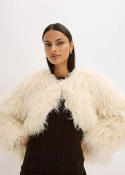 bonprix Bekleidung·Hosen|Jacken & Mäntel|Oversize Fellimitat-Jacke perlweiß