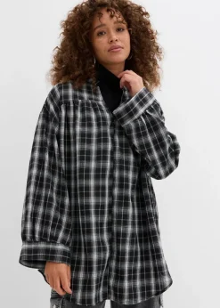 bonprix Bekleidung·Jacken & Mäntel|Oversize Longbluse schwarz/weiß kariert