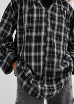 bonprix Bekleidung·Jacken & Mäntel|Oversize Longbluse schwarz/weiß kariert