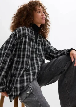 bonprix Bekleidung·Jacken & Mäntel|Oversize Longbluse schwarz/weiß kariert