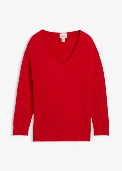 bonprix Pullover & Strickjacken|Strickmode|Oversize Longpullover mit Seitenschlitzen lavarot