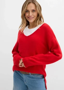bonprix Pullover & Strickjacken|Strickmode|Oversize Longpullover mit Seitenschlitzen lavarot
