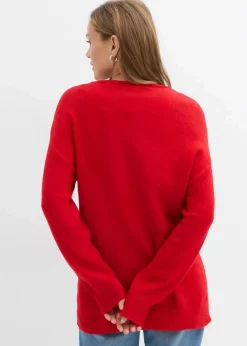 bonprix Pullover & Strickjacken|Strickmode|Oversize Longpullover mit Seitenschlitzen lavarot