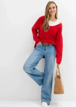 bonprix Pullover & Strickjacken|Strickmode|Oversize Longpullover mit Seitenschlitzen lavarot