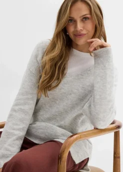 bonprix Bekleidung·Umstandsmode|Bekleidung·Jeans|Oversize Longpullover mit Seitenschlitzen hellgrau meliert