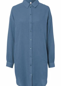 bonprix Blusen & Tuniken|Bekleidung·Jacken & Mäntel|Oversize Musselin-Longbluse jeansblau