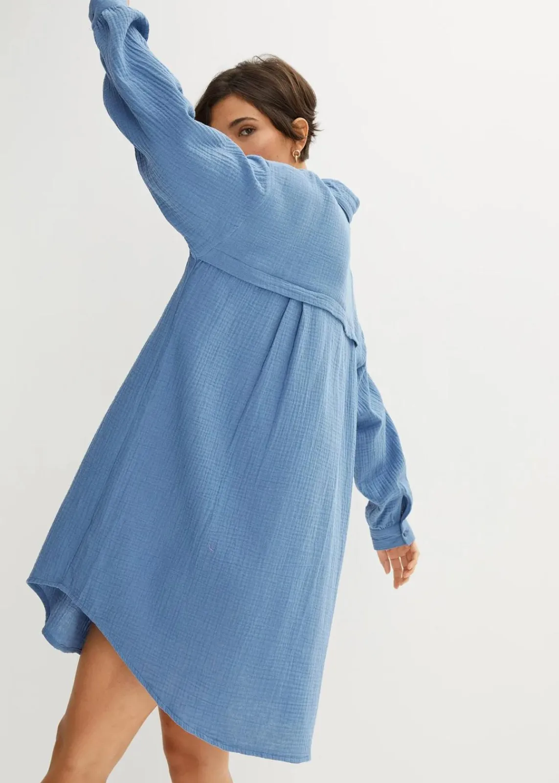 bonprix Blusen & Tuniken|Bekleidung·Jacken & Mäntel|Oversize Musselin-Longbluse jeansblau