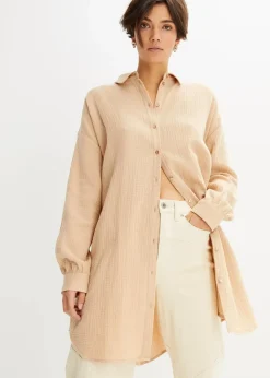 bonprix Bekleidung·Jacken & Mäntel|Blusen & Tuniken|Oversize Musselin-Longbluse latte macchiato