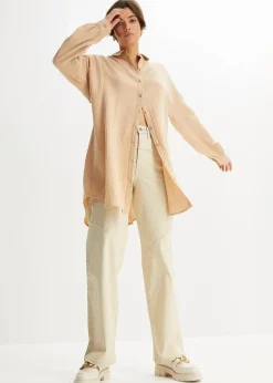 bonprix Bekleidung·Jacken & Mäntel|Blusen & Tuniken|Oversize Musselin-Longbluse latte macchiato