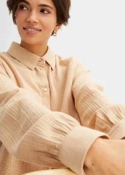 bonprix Bekleidung·Jacken & Mäntel|Blusen & Tuniken|Oversize Musselin-Longbluse latte macchiato