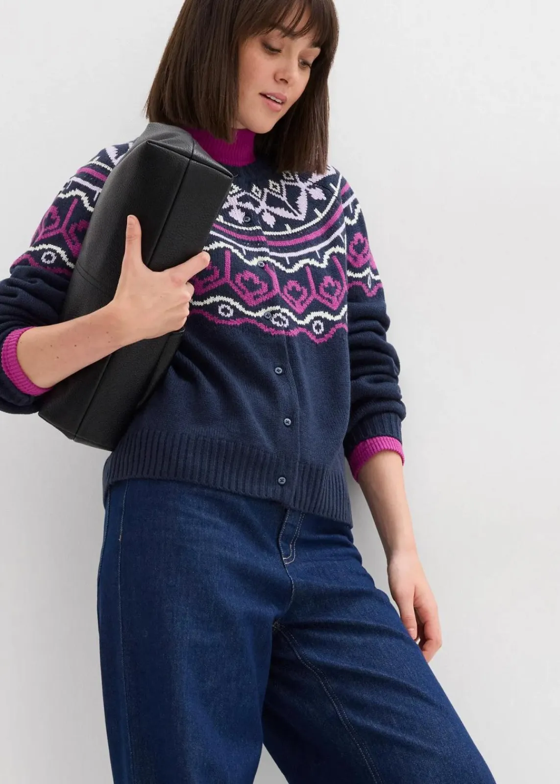 Oversize Norweger-Strickjacke|bonprix New