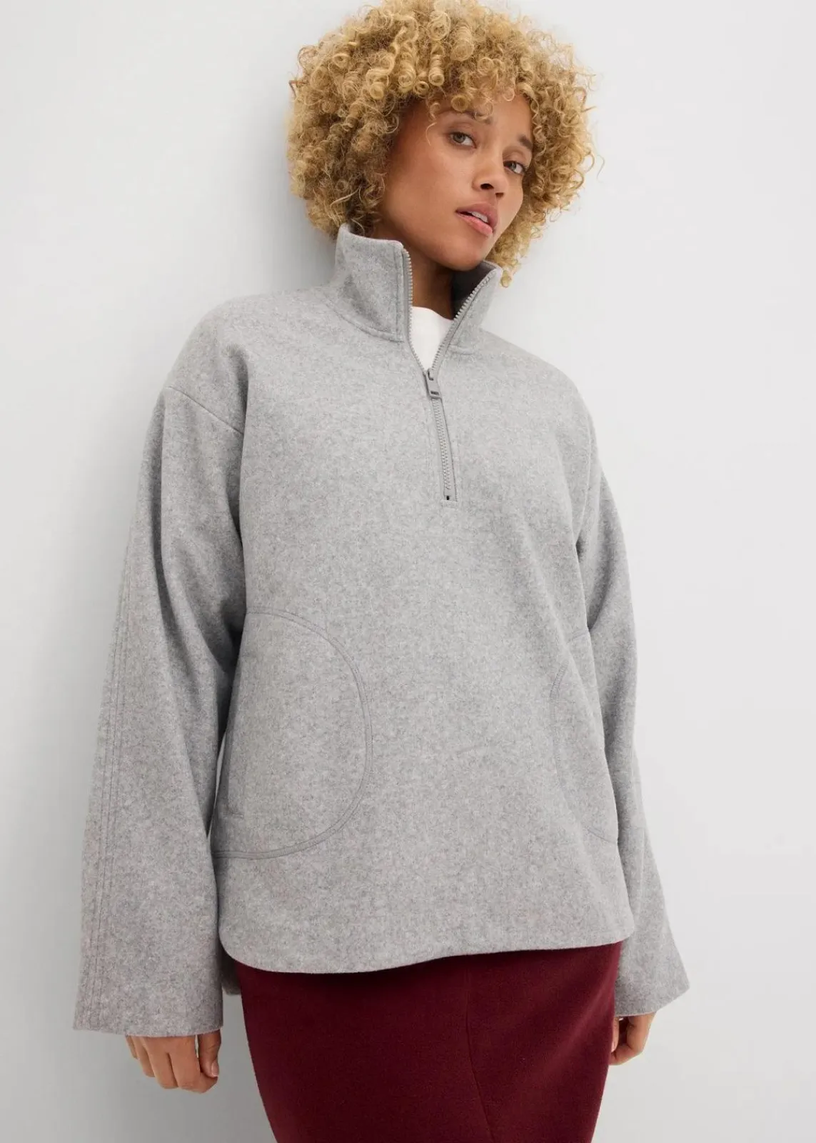 bonprix Sweat|Zweiteiler & Sets|Oversize Pullover in Wolloptik schattengrau meliert