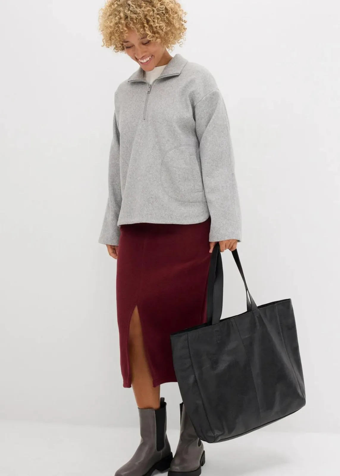 bonprix Sweat|Zweiteiler & Sets|Oversize Pullover in Wolloptik schattengrau meliert